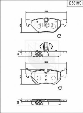 NPS B361W01 - Тормозные колодки, дисковые, комплект www.autospares.lv