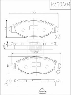 NPS P360A04 - Bremžu uzliku kompl., Disku bremzes www.autospares.lv