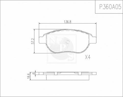 NPS P360A05 - Bremžu uzliku kompl., Disku bremzes autospares.lv