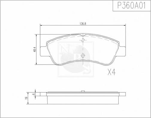 NPS P360A01 - Тормозные колодки, дисковые, комплект www.autospares.lv