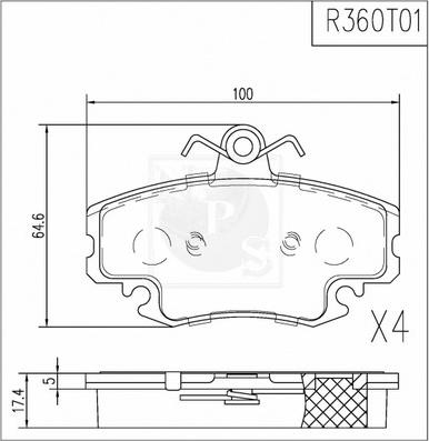 NPS R360T01 - Тормозные колодки, дисковые, комплект www.autospares.lv