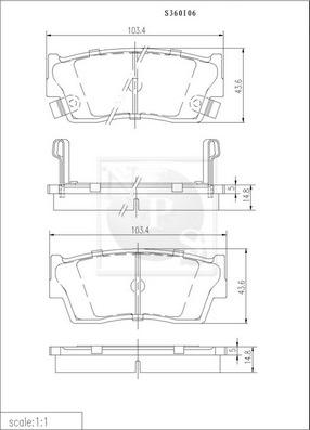 NPS S360I06 - Bremžu uzliku kompl., Disku bremzes autospares.lv