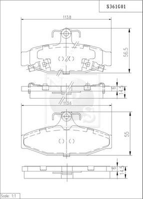 NPS S361G01 - Тормозные колодки, дисковые, комплект www.autospares.lv