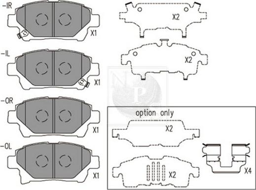 NPS T360A126 - Тормозные колодки, дисковые, комплект www.autospares.lv