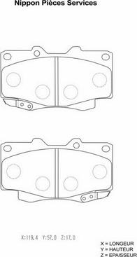 NPS T360A38 - Тормозные колодки, дисковые, комплект www.autospares.lv