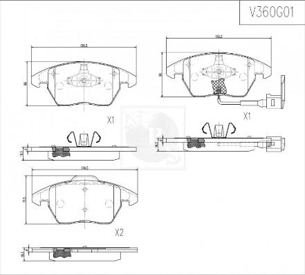 NPS V360G01 - Тормозные колодки, дисковые, комплект www.autospares.lv