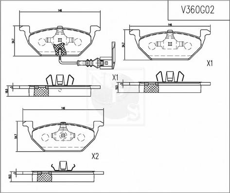 NPS V360G02 - Bremžu uzliku kompl., Disku bremzes www.autospares.lv