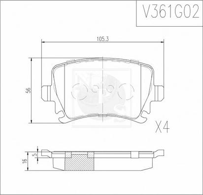 NPS V361G02 - Тормозные колодки, дисковые, комплект www.autospares.lv