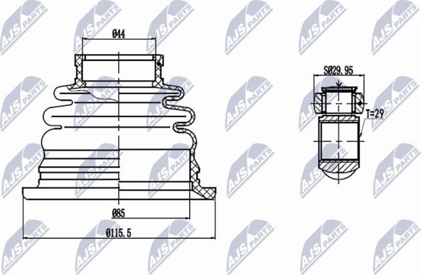 NTY NPW-MS-041 - Šarnīru komplekts, Piedziņas vārpsta www.autospares.lv