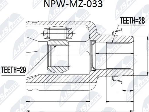 NTY NPW-MZ-033 - Šarnīru komplekts, Piedziņas vārpsta www.autospares.lv