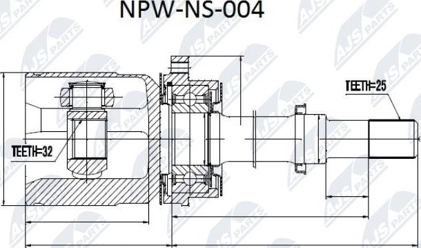 NTY NPW-NS-004 - Šarnīru komplekts, Piedziņas vārpsta www.autospares.lv