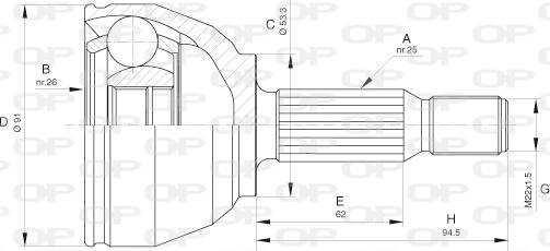 Open Parts CVJ5654.10 - Šarnīru komplekts, Piedziņas vārpsta www.autospares.lv