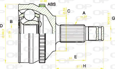 Open Parts CVJ5222.10 - Šarnīru komplekts, Piedziņas vārpsta www.autospares.lv