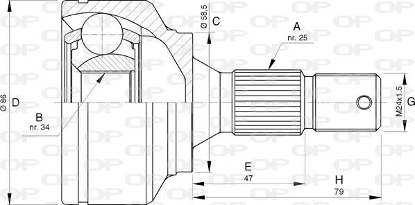 Open Parts CVJ5741.10 - Šarnīru komplekts, Piedziņas vārpsta www.autospares.lv