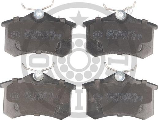 Optimal 9540 - Brake Pad Set, disc brake www.autospares.lv