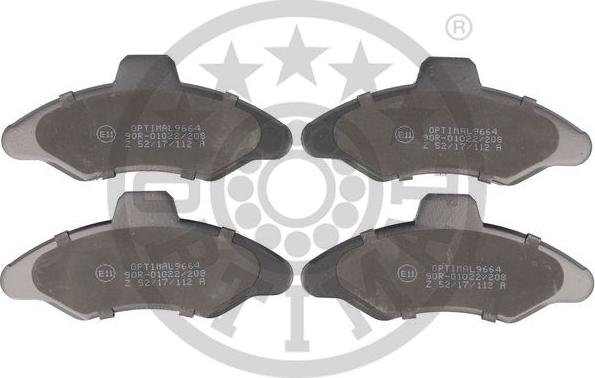 Optimal 9664 - Тормозные колодки, дисковые, комплект www.autospares.lv