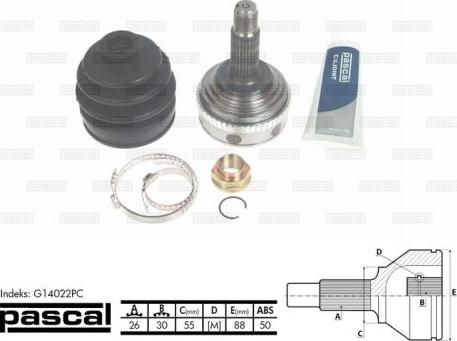 Pascal G14022PC - Šarnīru komplekts, Piedziņas vārpsta www.autospares.lv