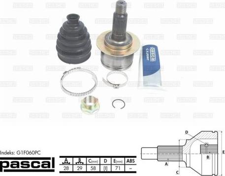 Pascal G1F060PC - Joint Kit, drive shaft www.autospares.lv