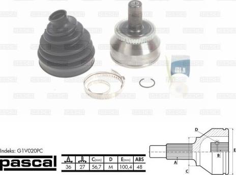 Pascal G1V020PC - Šarnīru komplekts, Piedziņas vārpsta autospares.lv