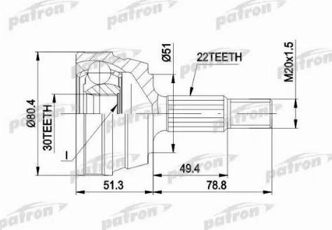 Patron PCV1096 - Шарнирный комплект, ШРУС, приводной вал www.autospares.lv