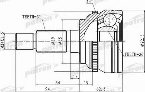 Patron PCV1366 - Šarnīru komplekts, Piedziņas vārpsta www.autospares.lv