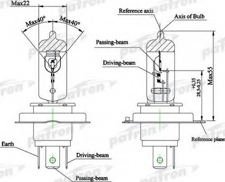 Patron PLH4-60/55 - Лампа накаливания, фара дальнего света www.autospares.lv