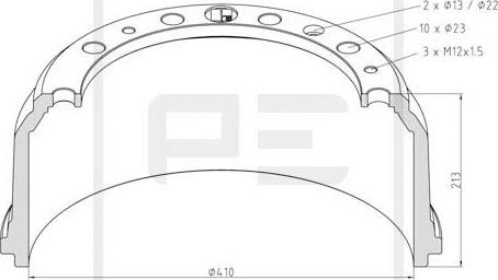 PE Automotive 016.404-00A - Bremžu trumulis www.autospares.lv