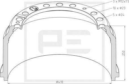 PE Automotive 016.400-00A - Bremžu trumulis www.autospares.lv