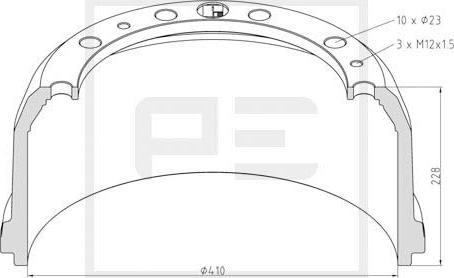 PE Automotive 016.412-00A - Bremžu trumulis www.autospares.lv