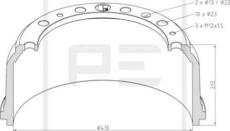 PE Automotive 036.404-00A - Bremžu trumulis www.autospares.lv