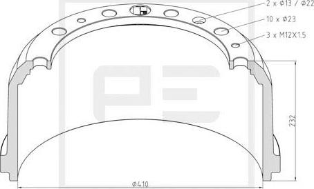 PE Automotive 036.414-00A - Bremžu trumulis www.autospares.lv