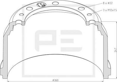 PE Automotive 036.420-00A - Bremžu trumulis www.autospares.lv