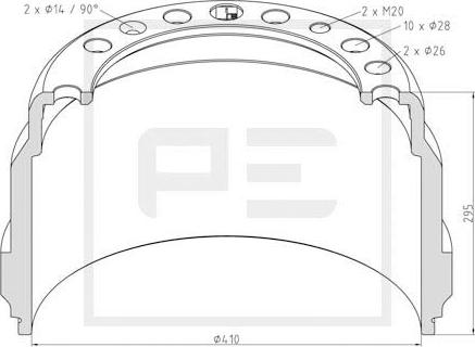 PE Automotive 146.048-00A - Bremžu trumulis www.autospares.lv