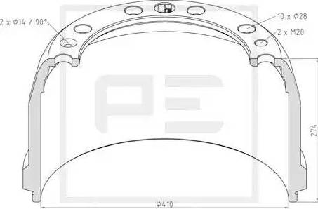 PE Automotive 146.088-00A - Bremžu trumulis www.autospares.lv