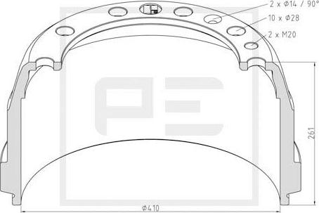 PE Automotive 146.070-00A - Bremžu trumulis www.autospares.lv