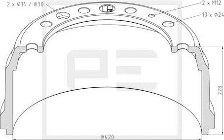 PE Automotive 106.064-00A - Bremžu trumulis www.autospares.lv