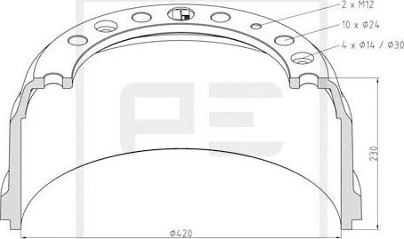 PE Automotive 106.016-00A - Bremžu trumulis www.autospares.lv