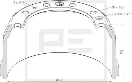 PE Automotive 106.084-00A - Bremžu trumulis www.autospares.lv