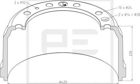 PE Automotive 106.086-00A - Bremžu trumulis www.autospares.lv