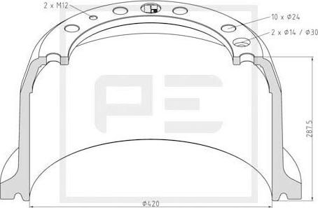 PE Automotive 106.083-00A - Bremžu trumulis www.autospares.lv