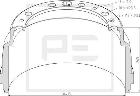 PE Automotive 126.091-00A - Bremžu trumulis www.autospares.lv