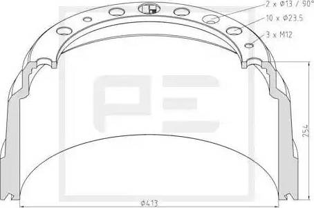 PE Automotive 126.068-00A - Bremžu trumulis www.autospares.lv