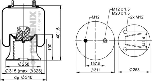 Phoenix 1 DK 23 L-25 - Bellow, air suspension www.autospares.lv