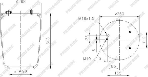 Prime-Ride 1R12-700 - Pneimoatsperes spilvens, Pneimopiekare autospares.lv