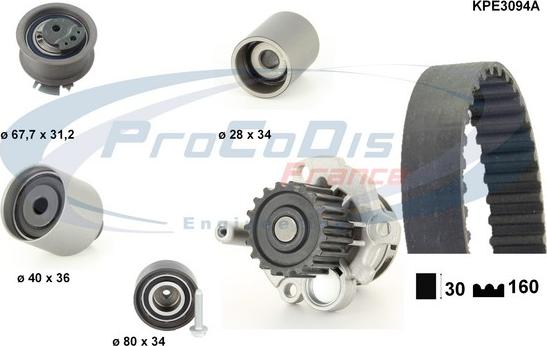 Procodis France KPE3094A - Водяной насос + комплект зубчатого ремня ГРМ www.autospares.lv