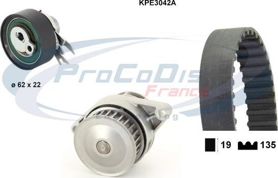 Procodis France KPE3042A - Водяной насос + комплект зубчатого ремня ГРМ www.autospares.lv