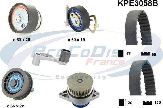 Procodis France KPE3058B - Водяной насос + комплект зубчатого ремня ГРМ www.autospares.lv