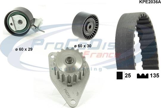 Procodis France KPE2036A - Водяной насос + комплект зубчатого ремня ГРМ www.autospares.lv