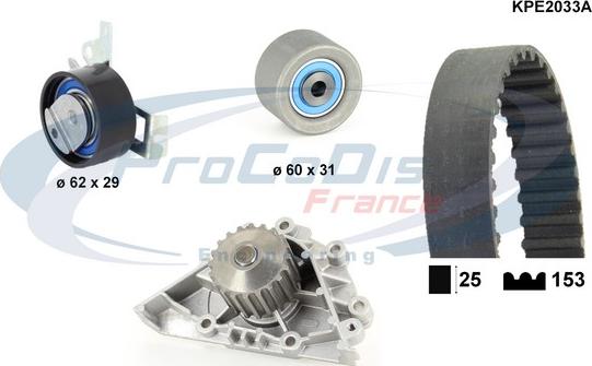 Procodis France KPE2033A - Водяной насос + комплект зубчатого ремня ГРМ www.autospares.lv