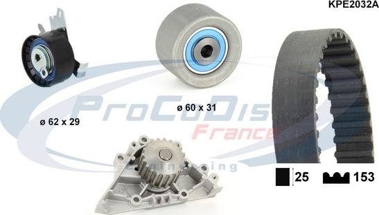 Procodis France KPE2032A - Водяной насос + комплект зубчатого ремня ГРМ www.autospares.lv